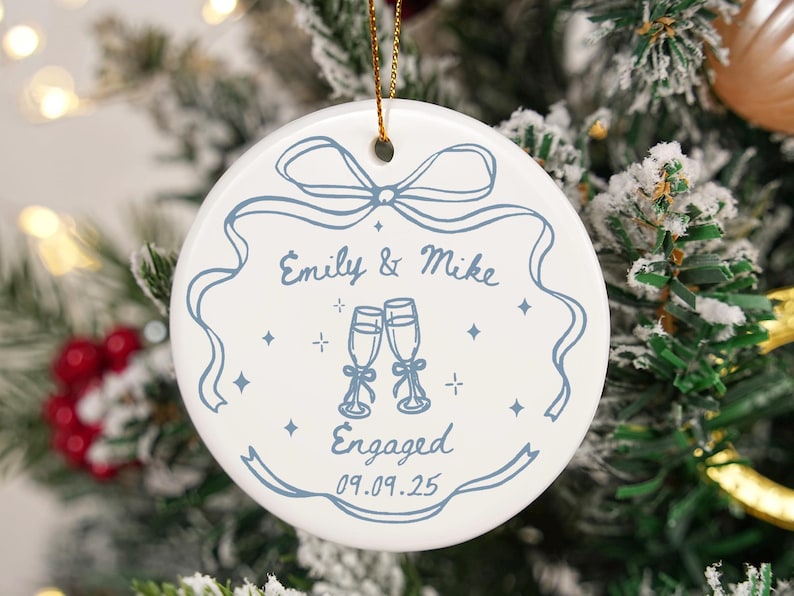 Personalized Engagement Gift for Couples, Wedding Gift for Newlyweds, Romantic Whimsical Ceramic, Married Ornament, Anniversary Gift