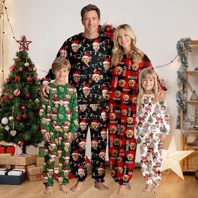 Custom Christmas Pajamas,Face Pajama,Personalized Pajama Set,Dog Pet Pjs for Men Women Kid,Christmas Gift for Family