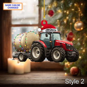 Farmer Tractor Baler Christmas Ornament, Rustic Farm Tree Hanging Decoration, Country Holiday Gift for Farmers & Tractor Lovers