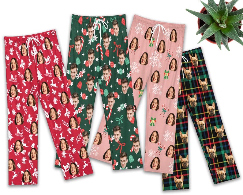 Custom Christmas Eve Pajama Pants, Drawstring Pajamas, Comfortable Personalized Photo Pajamas, Matching Couple and Family Sleepwear