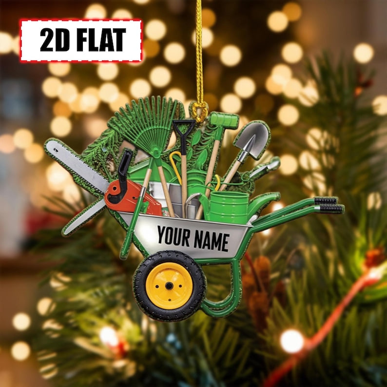 Personalized Gardening Wheelbarrow Christmas Ornament 2025 | Tree Hanging Decor Gift for Gardeners, Lawn Care Lovers & Green Thumb Holiday