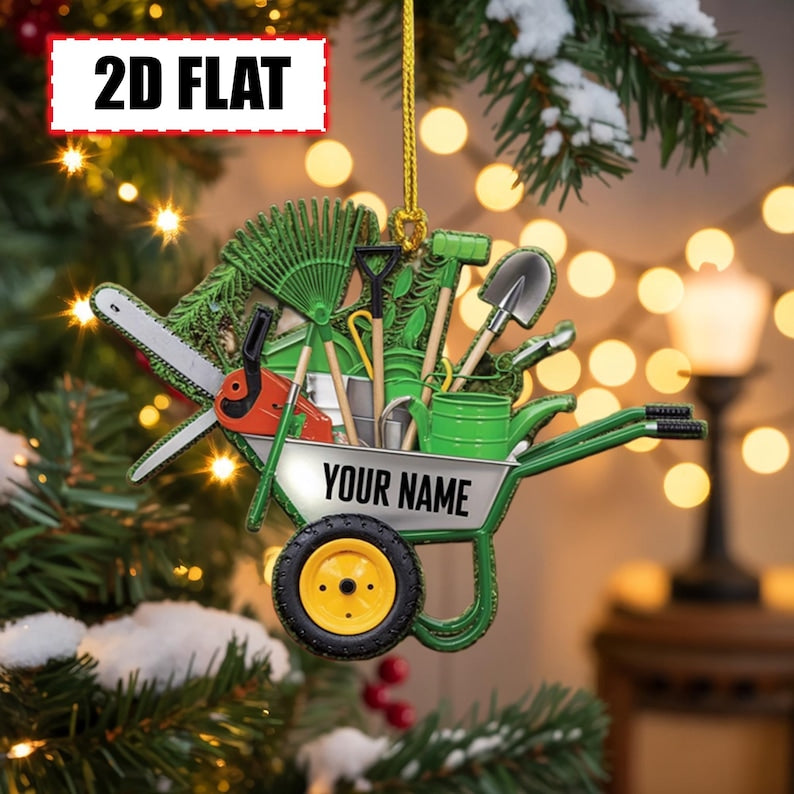 Personalized Gardening Wheelbarrow Christmas Ornament 2025 | Tree Hanging Decor Gift for Gardeners, Lawn Care Lovers & Green Thumb Holiday