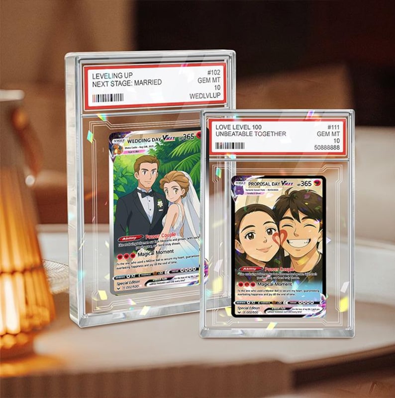 Personalized Poke Love Acrylic Card, Custom Anime Themed Couple Gift with Photo, Unique Anniversary Present for Gamer Husband or Boyfriend