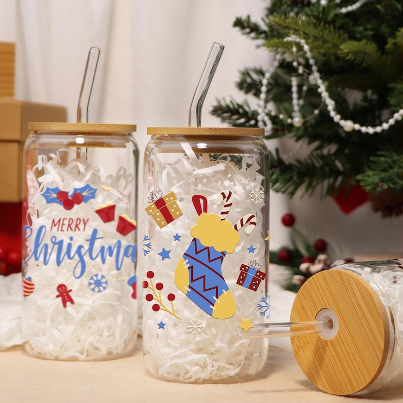 Personalized Christmas Tumblers| Custom Glass Coffee cup| Little Christmas Tree Snack Cup| Gift for Her| Christmas Gift| Sprinkle Cookie Cup
