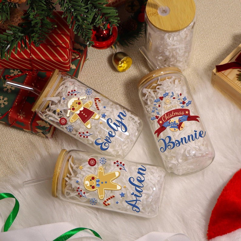 Personalized Christmas Tumblers| Custom Glass Coffee cup| Little Christmas Tree Snack Cup| Gift for Her| Christmas Gift| Sprinkle Cookie Cup