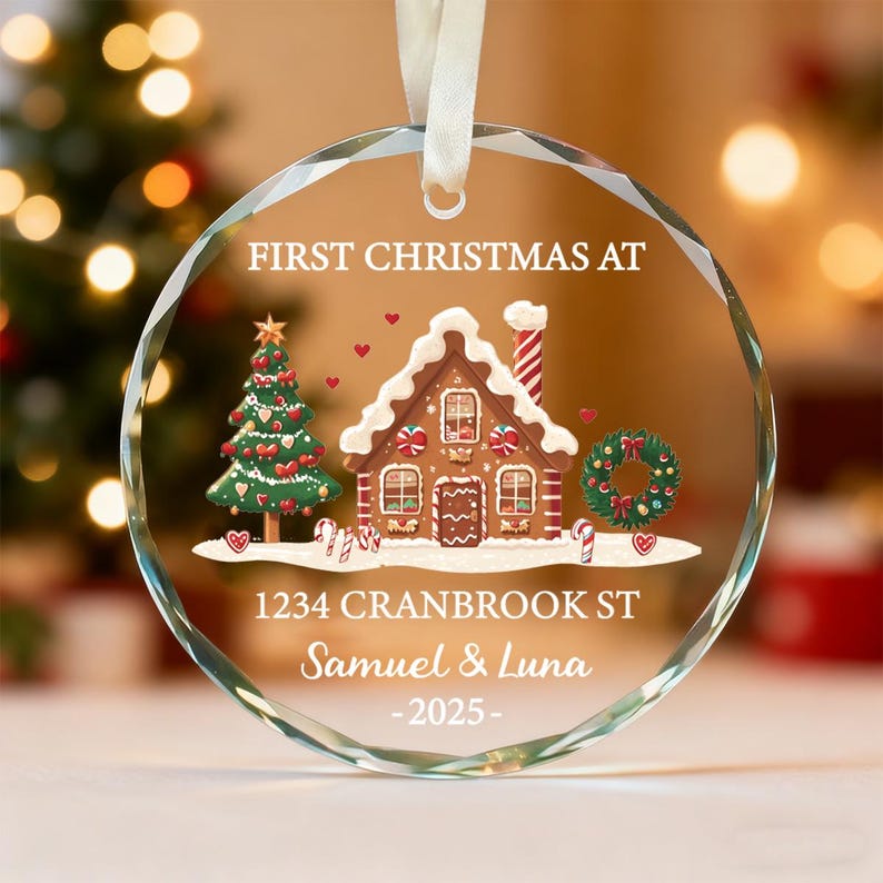 Personalized New Home Ornament, Custom First Christmas At New Home Gift, New Home Favors, Glass Keepsake, Christmas Gifts