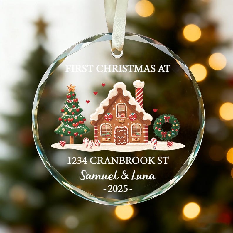 Personalized New Home Ornament, Custom First Christmas At New Home Gift, New Home Favors, Glass Keepsake, Christmas Gifts