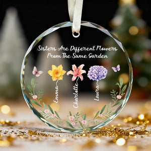 Personalized Sister Ornament, Custom Sister Ornament Birth Gift, Sisters Are Different Flowers Decor Favors, Glass Keepsake, Christmas Gifts