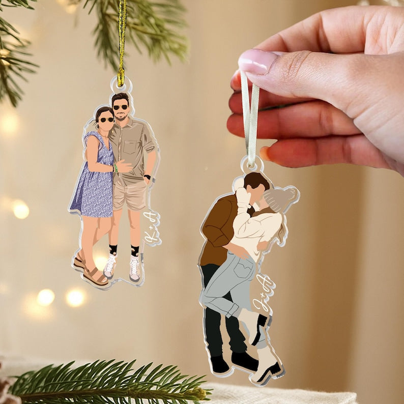 Custom Portrait From Photo Couple Ornament: Christmas Couples Gift