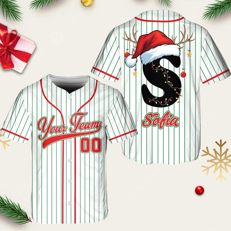 Personalized Christmas Baseball Jersey Adult Kid Youth, Custom Name Number Holiday Jersey, Xmas Gift Team Uniform Merry Christmas Shirt