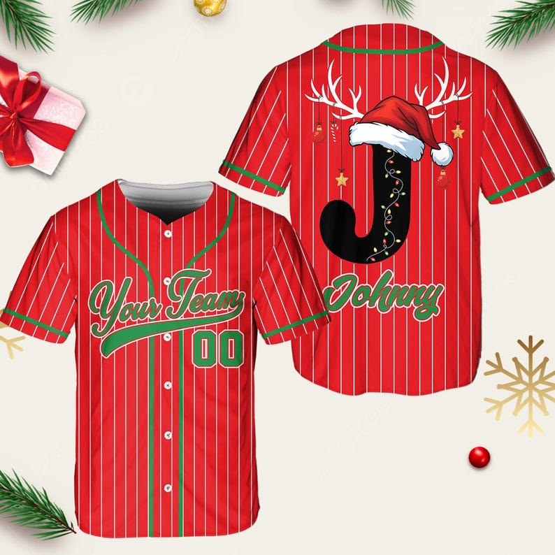 Personalized Christmas Baseball Jersey Adult Kid Youth, Custom Name Number Holiday Jersey, Xmas Gift Team Uniform Merry Christmas Shirt