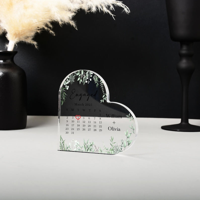 Personalized Engaged Calendar Acrylic Block Plaque, Custom Engagement Print Block Gift for Couple, Wedding Keepsake, Anniversary/Xmas Gift