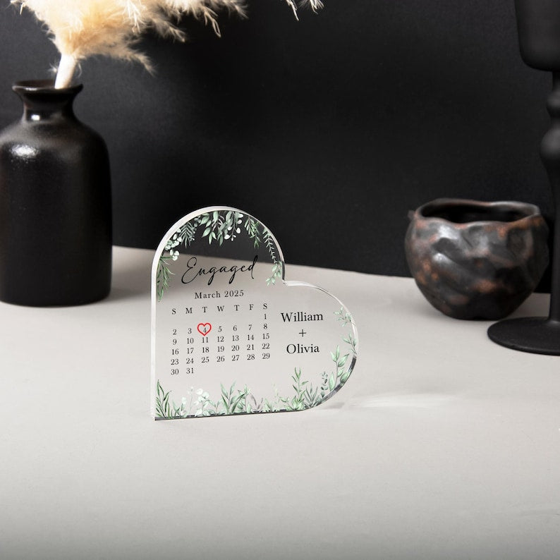 Personalized Engaged Calendar Acrylic Block Plaque, Custom Engagement Print Block Gift for Couple, Wedding Keepsake, Anniversary/Xmas Gift
