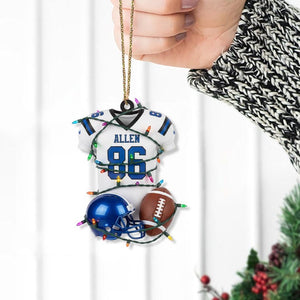 Personalized Football Jersey Ornament Custom Name with Helmet and Football Design