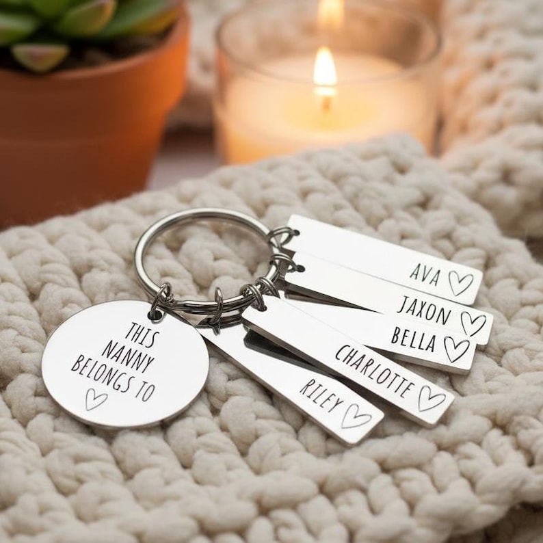 Personalised Family Keyring Mother's Day Gift: Nanny, Mummy Belongs To Personalized Engraved Daddy, Nanny, Grandad, Mum Loved By Name Tags