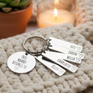 Personalised Family Keyring Mother's Day Gift: Nanny, Mummy Belongs To Personalized Engraved Daddy, Nanny, Grandad, Mum Loved By Name Tags