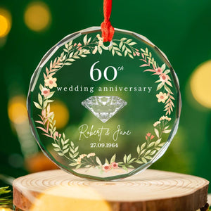 Personalized 60th Wedding Anniversary Ornament, Diamond Anniversary Custom Glass Gift with Names, Keepsake Gift for Parents Husband Wife