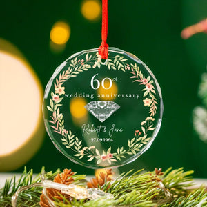 Personalized 60th Wedding Anniversary Ornament, Diamond Anniversary Custom Glass Gift with Names, Keepsake Gift for Parents Husband Wife
