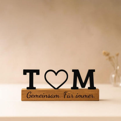 Love stand with initials & heart | Personalized gift for couples | Wooden stand anniversary, Valentine's Day, handmade