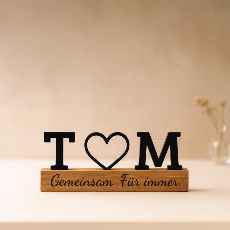 Love stand with initials & heart | Personalized gift for couples | Wooden stand anniversary, Valentine's Day, handmade