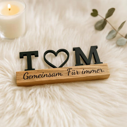 Love stand with initials & heart | Personalized gift for couples | Wooden stand anniversary, Valentine's Day, handmade