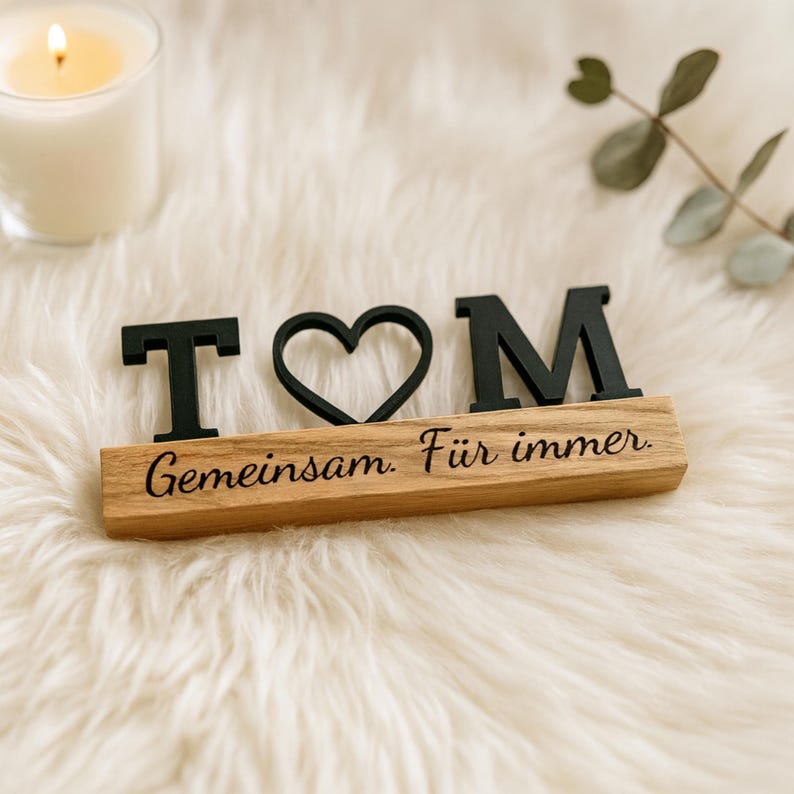 Love stand with initials & heart | Personalized gift for couples | Wooden stand anniversary, Valentine's Day, handmade