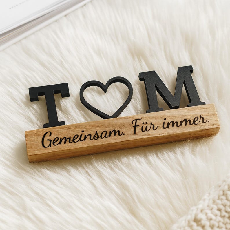 Love stand with initials & heart | Personalized gift for couples | Wooden stand anniversary, Valentine's Day, handmade