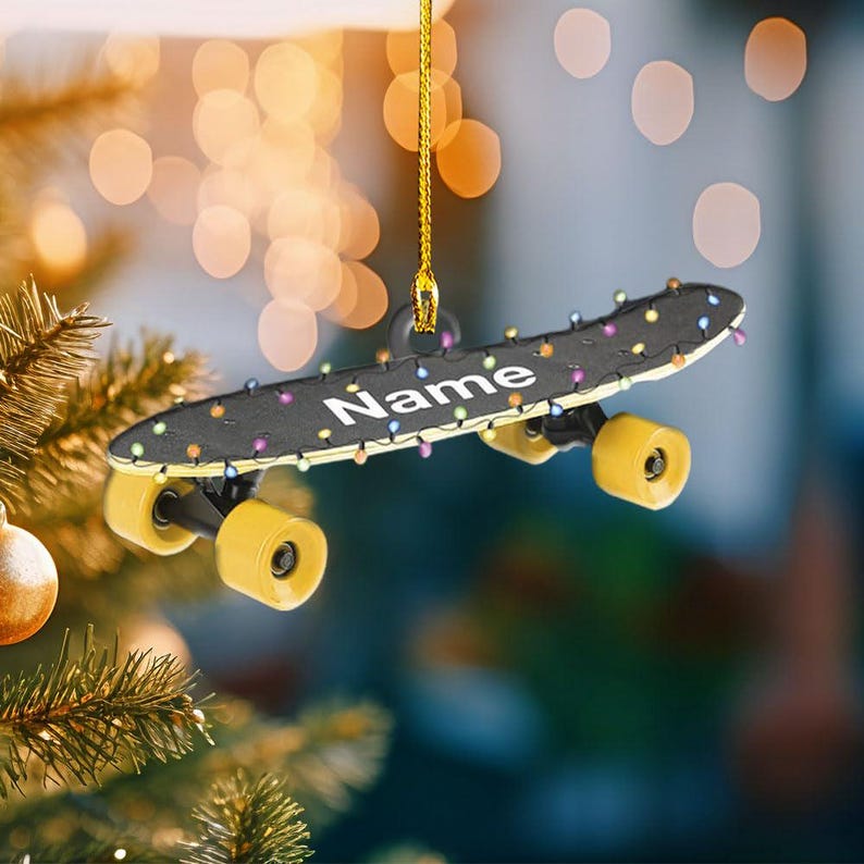 Personalized Skateboard 2D Flat Ornament, Skateboard Decor Ornaments for Christmas Tree, Skateboards Decorations, Skateboarding Ornament
