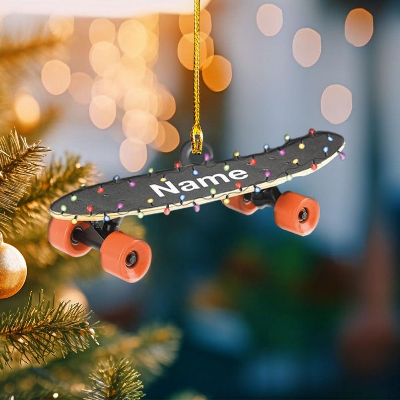 Personalized Skateboard 2D Flat Ornament, Skateboard Decor Ornaments for Christmas Tree, Skateboards Decorations, Skateboarding Ornament
