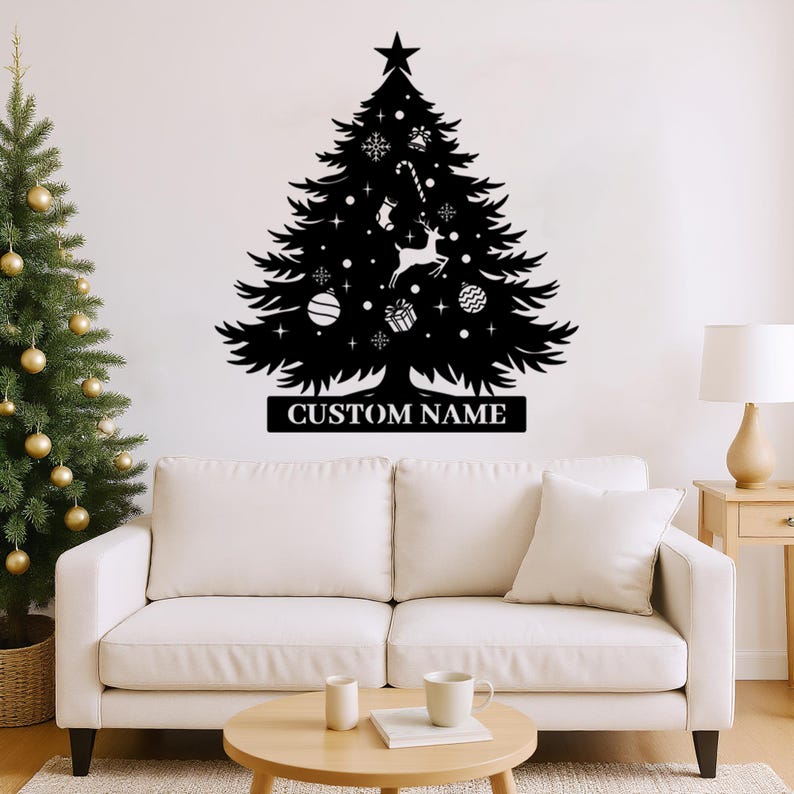 Custom Name Christmas Tree Metal Sign: Personalized, Home Decor, Gift for Holiday Celebration, Farmhouse