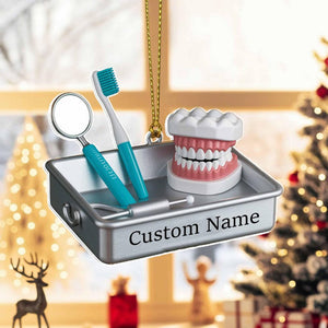 Dentist Christmas Ornament 2025 | Flat 2D Acrylic Custom Ornament with Dental Tools & Tooth Model | Gift for Dentists Dental Students