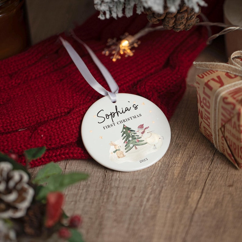Custom Baby's First Christmas Gifts,Christmas Bauble for Baby,Family of Three, New Baby Gifts,Unique Christmas Gift for Baby,Christmas Decor