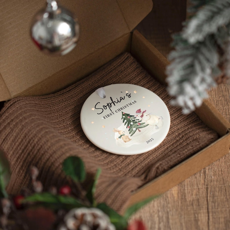 Custom Baby's First Christmas Gifts,Christmas Bauble for Baby,Family of Three, New Baby Gifts,Unique Christmas Gift for Baby,Christmas Decor