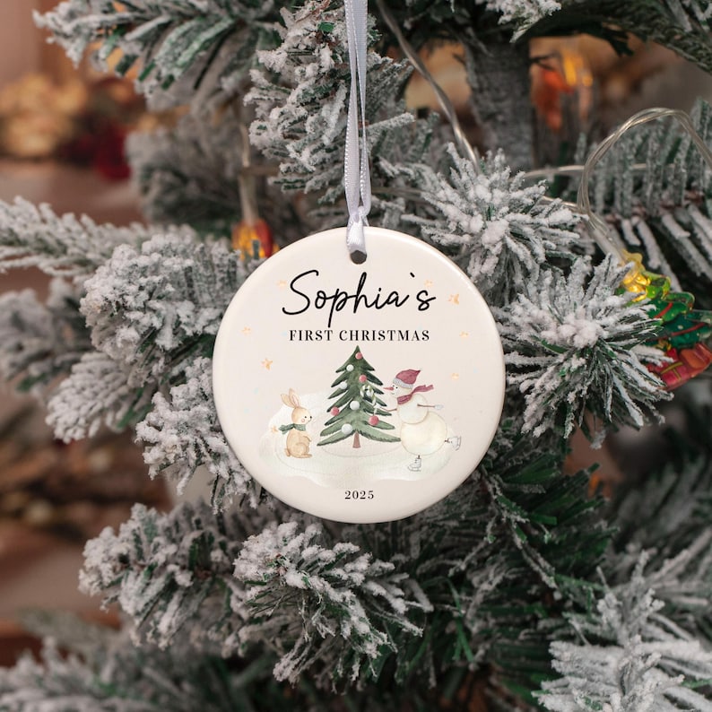 Custom Baby's First Christmas Gifts,Christmas Bauble for Baby,Family of Three, New Baby Gifts,Unique Christmas Gift for Baby,Christmas Decor