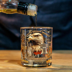 Personalized USA 250th Anniversary Whiskey Glass, Eagle Whiskey Glass Gold, American 1776 2026 Whiskey Cup, Patriotic Cup Gift For Him