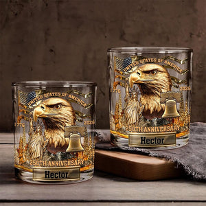 Personalized USA 250th Anniversary Whiskey Glass, Eagle Whiskey Glass Gold, American 1776 2026 Whiskey Cup, Patriotic Cup Gift For Him