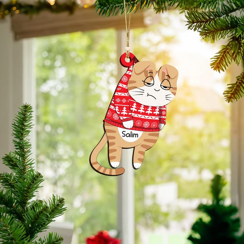 Custom Funny Cats Ornament, Personalized Cat Christmas Ornament, Christmas Tree Cat Ornament, Cat Owner Gift, Cat Mom Gifts, Xmas Gift