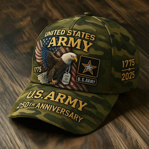 US Army 250th Anniversary Camo Hat: Eagle & Flag Design