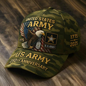 US Army 250th Anniversary Camo Hat: Eagle & Flag Design