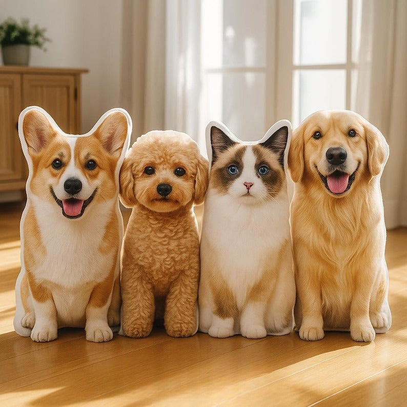 Custom Pet Pillow Personalized Dog or Cat Shaped Cushion, Pet Portrait Plush Gift, Pet Memorial Pillow, Funny Animal Gift for Pet Lovers