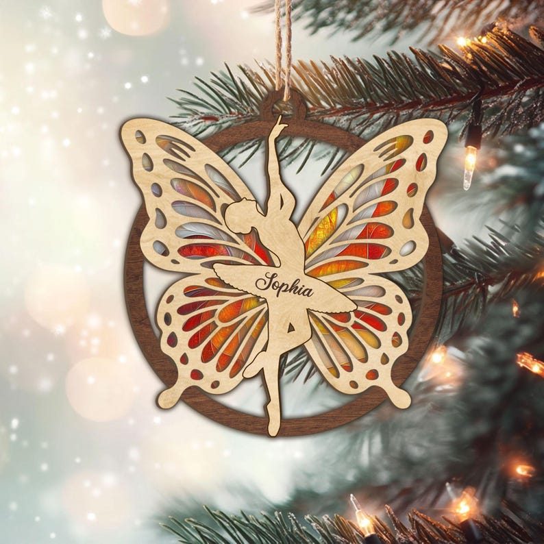Personalized Ballerina Layered Wood Ornament, Custom Name Ballet Christmas Tree Ornament, Girls Christmas Ballet Home Decor, Butterfly Gifts