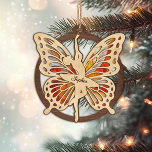 Personalized Ballerina Layered Wood Ornament, Custom Name Ballet Christmas Tree Ornament, Girls Christmas Ballet Home Decor, Butterfly Gifts