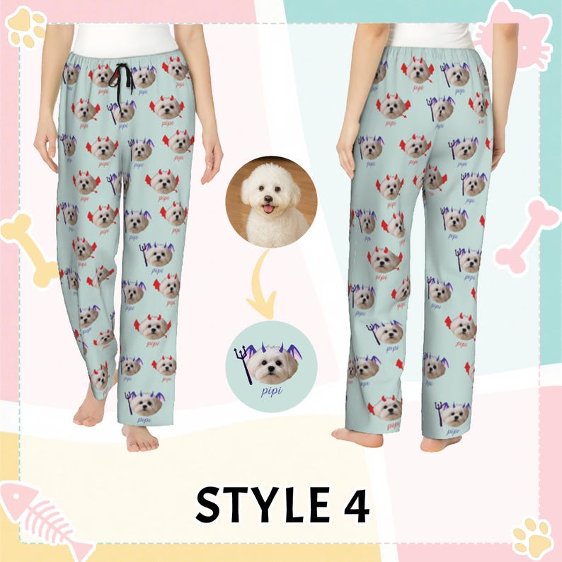 Halloween Christmas Pet Pajama Pants, Custom Dog Cat Face Pjs, Personalized Holiday Pajamas for Women, Fun Gift for Pet Lovers Christmas Gift