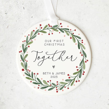 Our First Christmas Together Ornament 2025 Personalised Couple Keepsake | Custom Ceramic Decoration