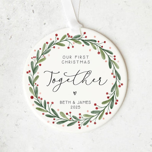 Our First Christmas Together Ornament 2025 Personalised Couple Keepsake | Custom Ceramic Decoration