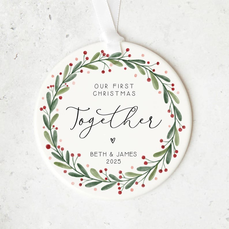 Our First Christmas Together Ornament 2025 Personalised Couple Keepsake | Custom Ceramic Decoration