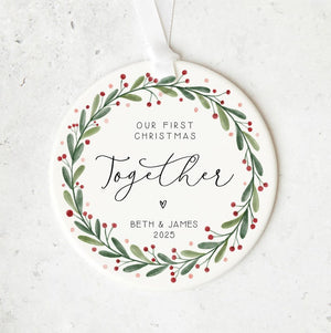 Our First Christmas Together Ornament 2025 Personalised Couple Keepsake | Custom Ceramic Decoration
