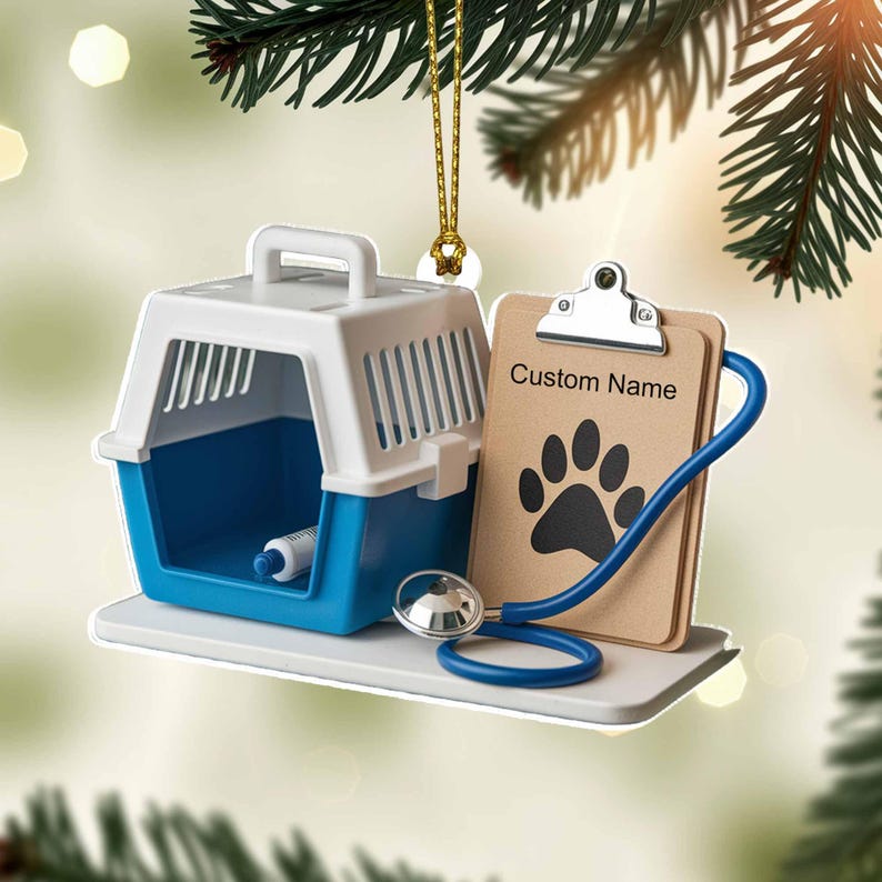 Veterinarian Ornament 2025 | Personalized Pet Vet Ornament with Carrier, Clipboard Custom Acrylic Christmas Decoration for Animal Lovers