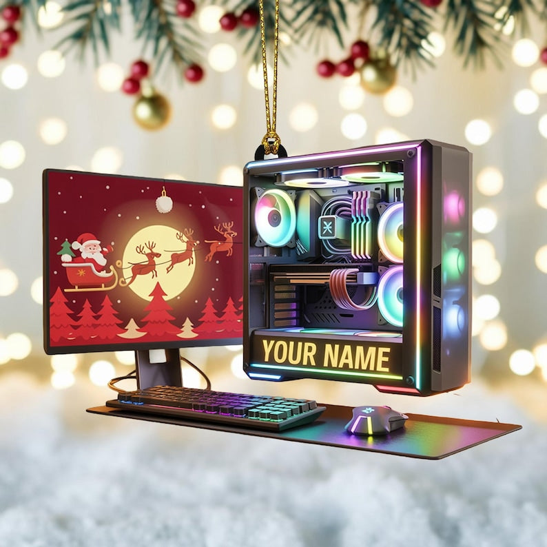 Personalized Gaming PC Christmas Ornament 2025, Flat 2D Acrylic, Gift for Gamers and Streamers, Custom Computer Ornament Keepsake Holiday