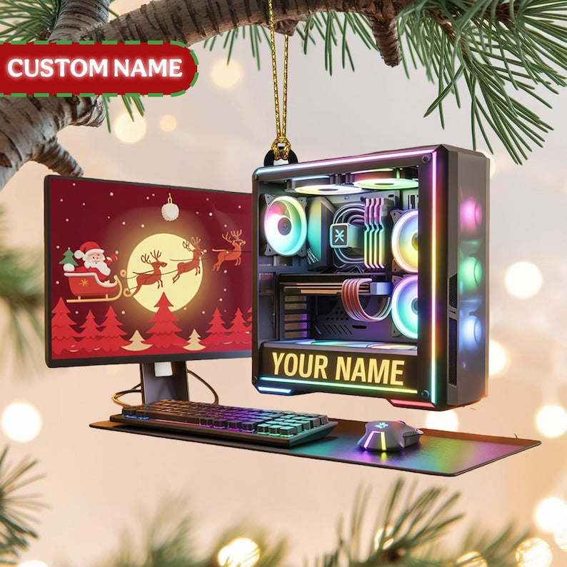 Personalized Gaming PC Christmas Ornament 2025, Flat 2D Acrylic, Gift for Gamers and Streamers, Custom Computer Ornament Keepsake Holiday